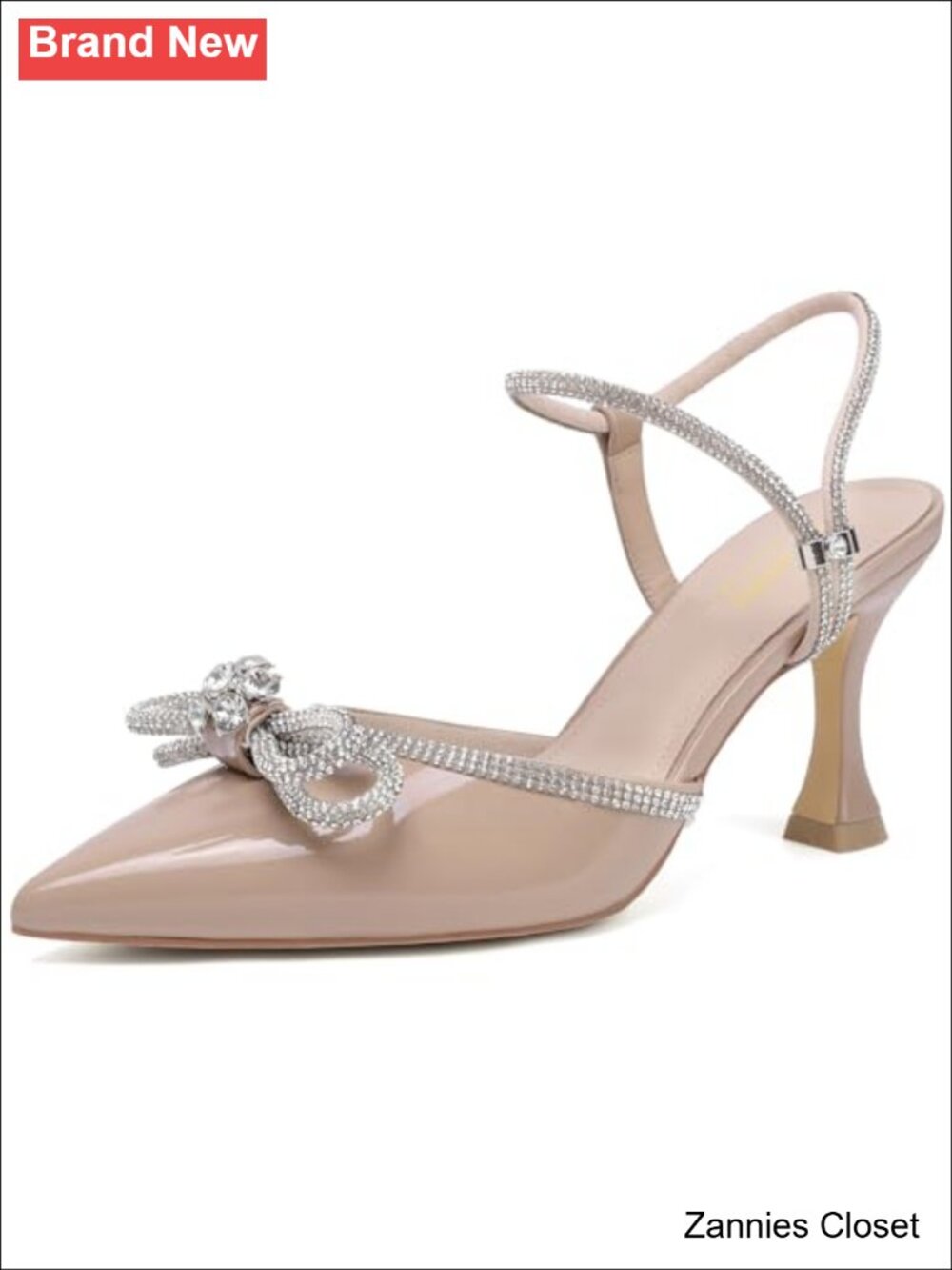 ✨ Susanny Women's Rhinestone Slingback Kitten Heels Pointed Toe Bow Pumps 3 Inch
